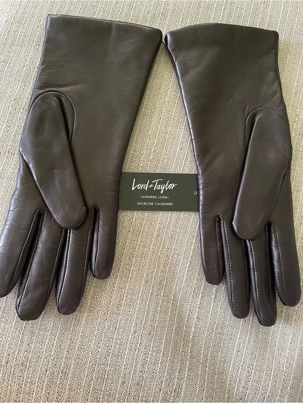 Lord & Taylor Brown Leather Cashmere-Lined Women's Gloves